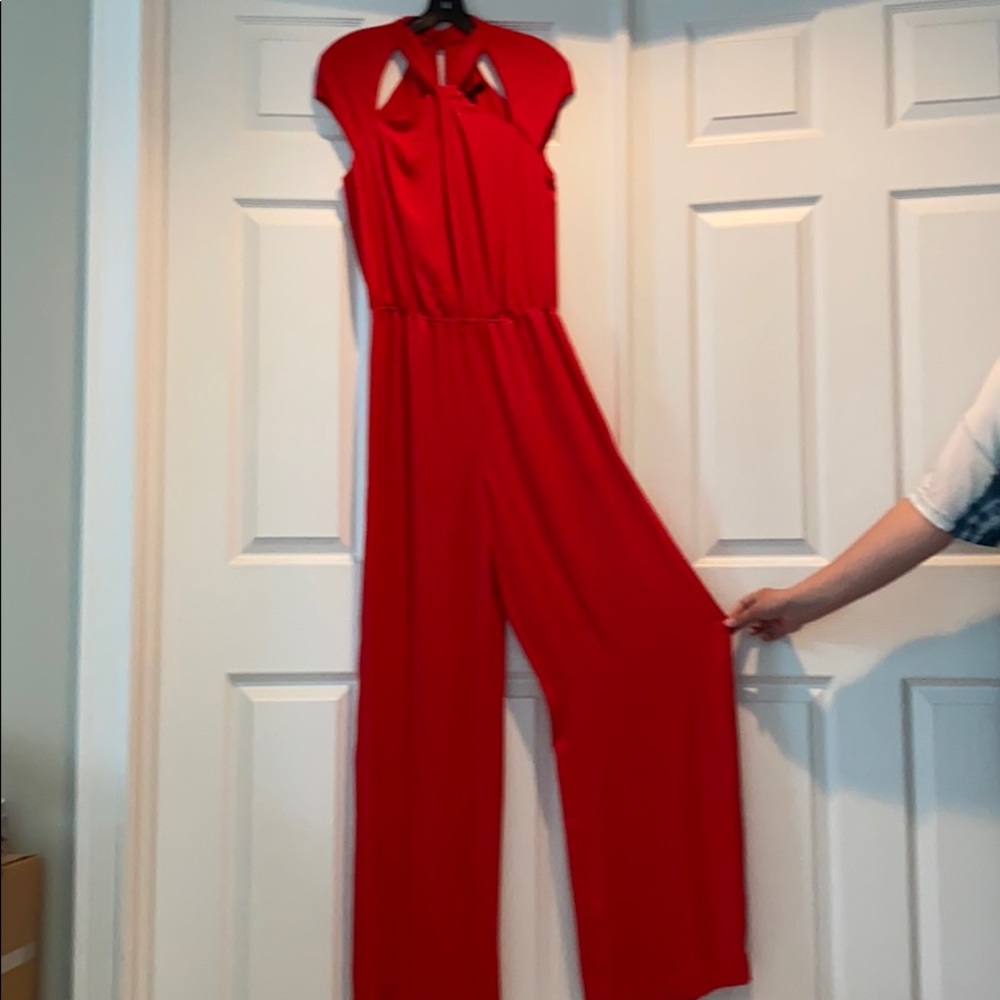 BCBG “Regula” red cap sleeve jumpsuit